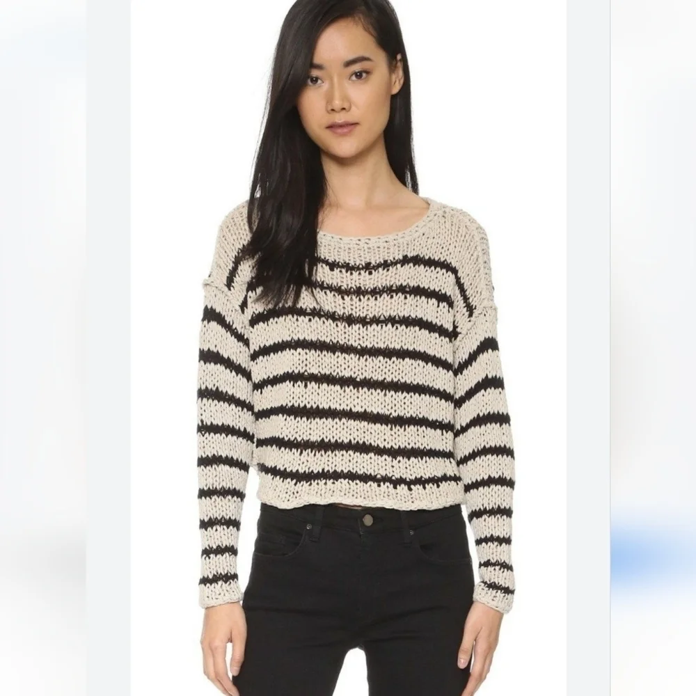 Free People Over And Easy Striped Cropped Sweater Size Small